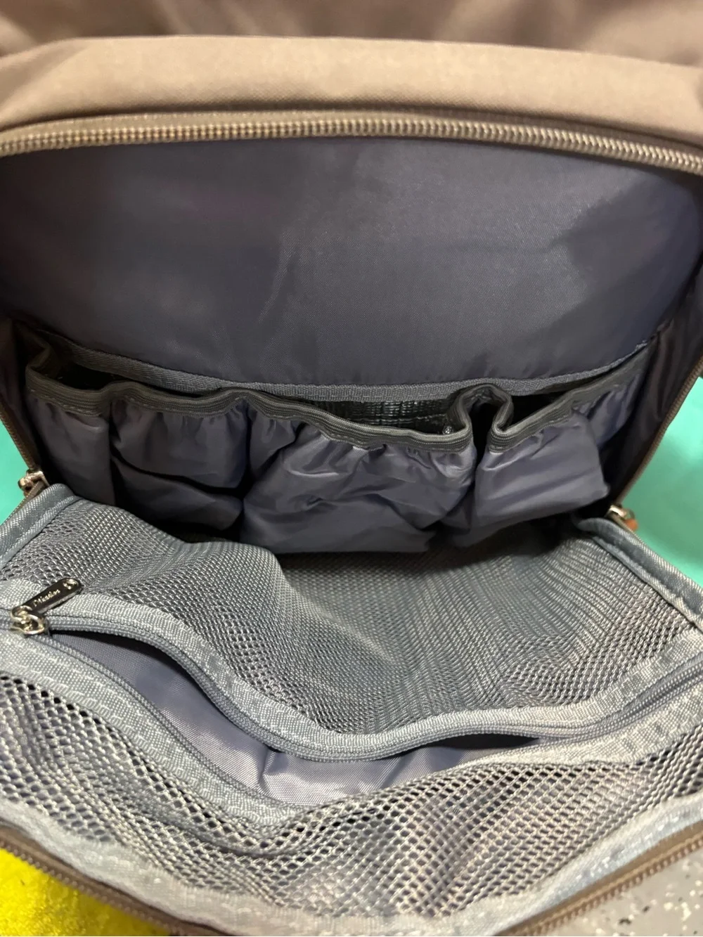 Diaper Backpack in Taupe with Tan Trim by